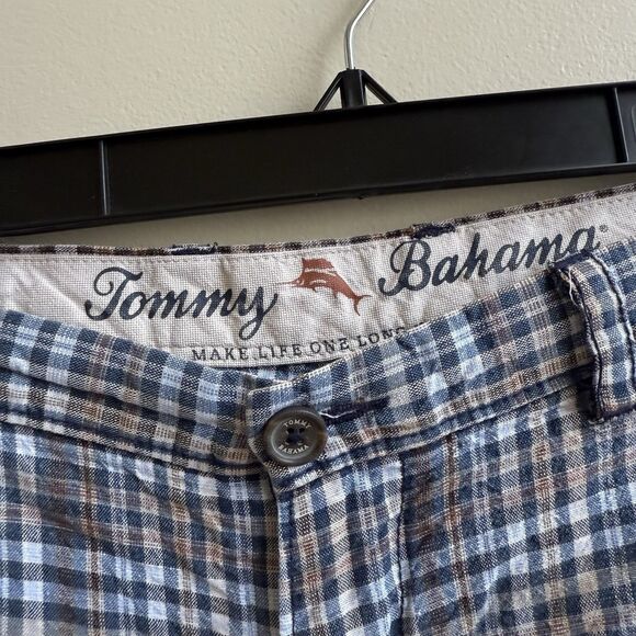 Tommy Bahama Mens Flat Front Shorts Blue & Tan Checked Size 40 - Picture 3 of 4